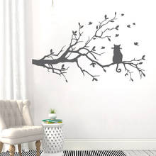 Adesivos de parede de vinil removível o gato no ramo, decoração de casa para quarto de crianças, sala de estar, decalques de parede mural hq990 2024 - compre barato