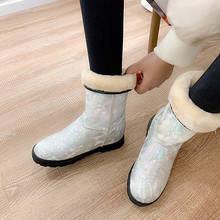 Ymechic botas plataforma mais grossas femininas, calçados com salto alto, com estampa brilhante, prata e branca, inverno 2019 2024 - compre barato