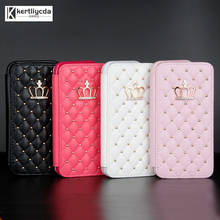 Capa flip de couro para samsung, a3 a5 a6 a7 a8 a20 a30 a50 com glitter e coroa com diamante 2024 - compre barato