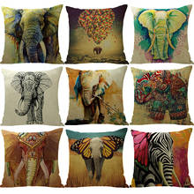 Watercolor Oil Elephant Printed Cushion Cover 45*45cm Cotton Linen Pillow Covers Sofa Cushions Pillow Cases 0552 2024 - buy cheap