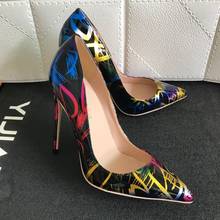 Black graffiti 12CM high heel stiletto shallow mouth pointed sexy single shoes nude color party nightclub women's shoes 2024 - buy cheap