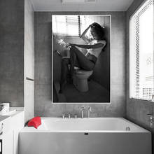 Cartaz de banheiro e impressões sexy fumar mulher pintura da lona moderna preto branco parede arte imagem para casa decoração do banheiro cuadros 2024 - compre barato