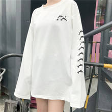 Harajuku Loose Long-sleeved T-shirt Ulzzang Women O-neck Print Tops Female Korean Oversize Tee Shirt Casual Ladies Pullover 2024 - buy cheap