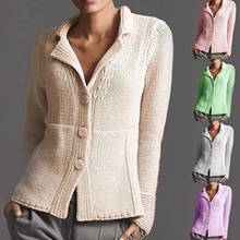 Solid Color Sweater Autumn Winter Chic Tops Casual Slim Long Sleeve V Neck Green Grey Purple Pink Cardigan Buttons Woman Coat 2024 - buy cheap