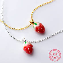 Pure silver 925 Female Necklace Girl Heart Cute Strawberry Pendant Necklaces Jewelry Gift For Woman 2024 - buy cheap