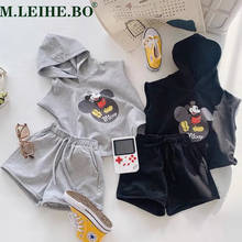 Conjuntos de roupas de aniversário para meninos, roupas esportivas de desenhos animados do mickey com capuz e calça para crianças de 2 a 7 anos 2024 - compre barato