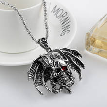 Punk Dragon Roar Death Twine Terrified Skull Gothic Big Pendant Necklace Red Crystal Eyes Stare For Male Men Cool Jewelry Gift 2024 - buy cheap