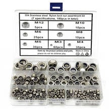 180Pcs/set DIN985 M3 M4 M5 M6 M8 M10 M12 304 Stainless Steel Hexagon Nylon Lock Nuts Set Screws Hex Socket Furniture Bolts Kit 2024 - buy cheap