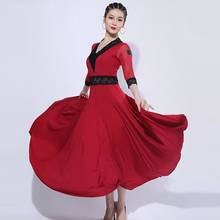 Vestido de dança de baile valsa barato, feminino, vestido de baile latina de baile, vestido vermelho para dança de tango, roupa feminina de dança, vestido longo de renda 2024 - compre barato