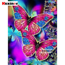 Kexinzu kit de pintura diamante 5d, faça você mesmo, conjunto colorido, ponto cruz de borboleta, bordado de diamante 3d, presente de decoração para casa 2024 - compre barato