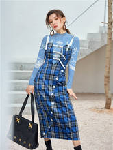 Vintage Scotland Longer Sleek Dress Front Bondage Gothic Lolita Sweet Cute Kawayi Plaid Dress 2024 - buy cheap