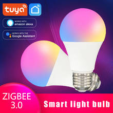 Bombilla inteligente Tuya Zigbee 3,0, lámpara LED E27, funciona con Alexa, Echo, asistente de Google, SmartThings, RGBCW, atenuador 2024 - compra barato