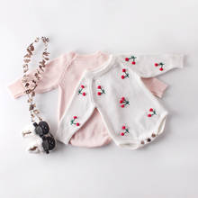 Macacão de manga longa para bebês meninas, macacão tricotado de algodão cereja para recém-nascidos meninas 2024 - compre barato