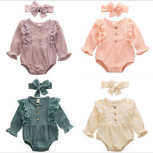 Spring 0-24M Newborn Infant Baby Boys  Solid Lace Long Sleeve Romper Jumpsuit +Headband Outfits Clothing Set 2024 - buy cheap