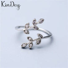 Kindey anéis com folha de cor prateada, para mulheres, joias de noivado e para meninas, anéis de dedo abertos 2024 - compre barato