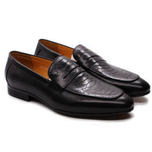 Clássico dos homens penny loafer preto marrom couro genuíno artesanal deslizamento-em sapatos de vestido dos homens festa de casamento formal sapatos terno masculino 2024 - compre barato