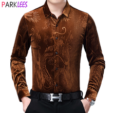 Luxury Chinese Dragon Jacquard Velvet Shirt 2020 Autumn New Casual Slim Fit Velour Dress Shirts Mens Warm Comfortable Chemise 2024 - buy cheap