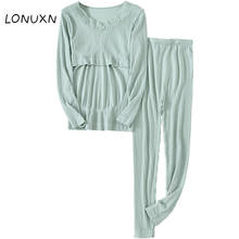 Conjunto de pijama, alta qualidade, top e calça, roupa de dormir de amamentação feminina e grávida, 2 partes 2024 - compre barato