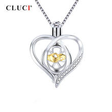 CLUCI Silver 925 Pendant Locket for Women Necklace Jewelry Making 925 Sterling Silver Heart Zircon Pearl Cage Pendant SC362SB 2024 - buy cheap