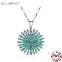 SILVERHOO Sterling Silver 925 Jewelry Hollow Round Flower Pendant Necklace For Women Trendy Green Full Cubic Zirconia Necklaces 2024 - buy cheap