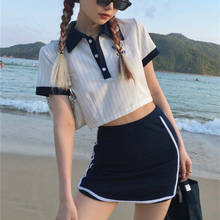 Conjunto de camisa polo vintage + mini saia, conjunto de roupas femininas de verão kawaii, 2021, nova tendência coreana, adolescentes, trajes para meninas 2024 - compre barato