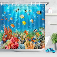 Cortinas de ducha con ganchos para baño, visillo de baño con diseño de animales marinos, peces tropicales coloridos, arrecifes, cortinas de baño 2024 - compra barato