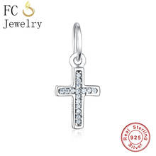 Fc jóias ajuste original brandcharms pulseira colar 925 prata esterlina rosário cruz crucifixo zircônia grânulos berloque 2019 2024 - compre barato