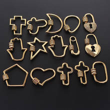 BLUESTAR Copper Iced Out Bling Heart Padlock Carabiner Charms Clasp Hook For Jewelry Zircon Rhinestone Spiral Clasp Accessories 2024 - buy cheap