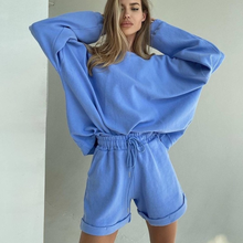 Two Piece Set Women O Neck Long Sleeve Basic Solid Fashion Casual Loose Hoodies and Drawstring Sporty Shorts Women Tracksuit New 2024 - buy cheap
