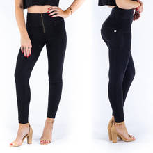 Calça legging com zíper, preto, push up, cintura alta, confortável, feminina, elástico alto, magro, sexy, denim 2024 - compre barato