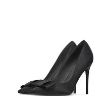 Zapatos altos con lazo para mujer, calzado de tacón alto fino, Sexy, de seda negra, elegante, satinado, talla 33 43 2024 - compra barato