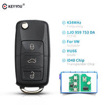 Keyyou chave remota dobrável de 434mhz, para vw volkswagen passat polo skoda seat fob, chave inteligente chip id48 com 3 botões 2024 - compre barato