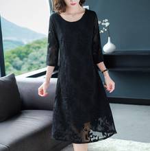 2021 New Loose Middle Aged Women Simple Black Dress Elegant Plus Size 4xl Casual Floral Midi Dresses Vestido Female Office Work 2024 - buy cheap