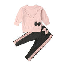 Conjunto de roupa infantil feminina 0-4 anos, romper com calças rosa e detalhes, moda outono 2024 - compre barato