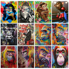 Huacan-pintura de diamante 5d completa, mosaico de mono, bordado de animales de colores, pegatinas de pared de gorila, decoración del hogar 2024 - compra barato