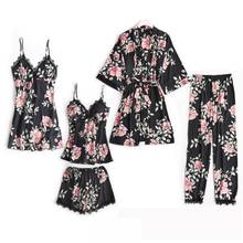 Pajamas Set Women Satin Sleepwear Sexy Spring Lace Trim Nightie Pyjama Print Floral Nightwear Home Wear Lingerie Suit M-XXL 2024 - buy cheap