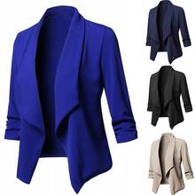 Blazer feminino plus size jaqueta lapela manga comprida, roupa casual cor sólida slim curta blazer escritório para mulheres 2024 - compre barato