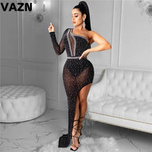 VAZN-Vestido largo de cintura alta para mujer, vestido Sexy liso con diamantes de gama alta, manga larga, un hombro al descubierto, 2021 2024 - compra barato