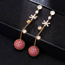 SINZRY NEW gold color cubic zirconia long tassel ball drop earrings gorgeous fashion jewelry for female 2024 - buy cheap