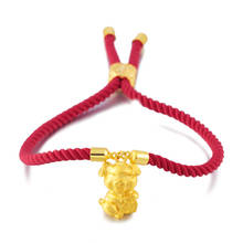 Corda vermelha da sorte, bracelete 24k ouro porco do zodíaco, pingente de corrente, moda coreana animais, pulseiras tornozeleiras para mulheres, joias 2024 - compre barato