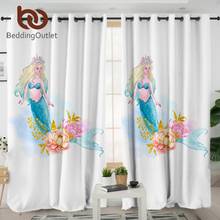 BeddingOutlet-cortinas de sirena para sala de estar, cortina opaca de princesa Floral para dormitorio de niñas, flor de acuarela, rideaux 2024 - compra barato