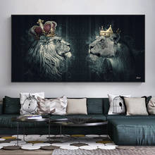 León de Animal africano abstracto con corona, pintura en lienzo, Póster Artístico e impresión de Arte de pared, imágenes de animales para decoración de sala de estar 2024 - compra barato