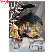 Алмазная 5D картина «Рождественская девушка и снежный глобус», вышивка крестиком с полными квадратными/круглыми стразами, украшение для дома 2024 - купить недорого