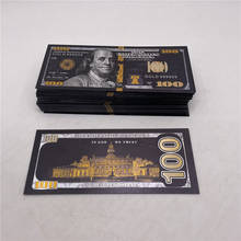 100 pçs novo conjunto de dólar falso antigo preto folha de ouro us $100 moeda comemorativa dólares notas decoração dinheiro falso 2024 - compre barato