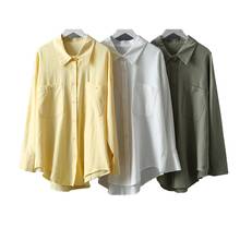 Женская Базовая белая рубашка, Женская однотонная Повседневная офисная блузка с отложным воротником и двумя карманами, женская рубашка, женские топы, блузы 2024 - купить недорого