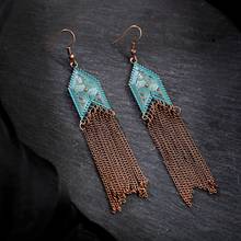 Women's Tassel Dangle Earrings Rhombus Alloy Long Chain Bohemia Earrings Jhumka Earrings Orecchini Etnici 2024 - buy cheap