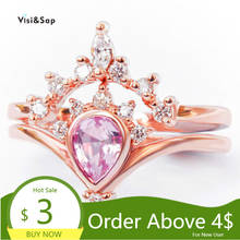 Visisap Peacock Opening Rings Set Fashion Rose Gold Color Crown Ring Pink Zircon Anniversary Jewelry Party Accessories B2514 2024 - buy cheap