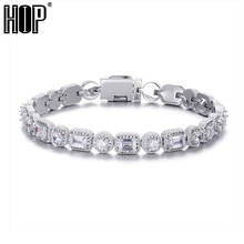 Hip Hop 8MM Bling Iced Out Round Box Buckle CZ Copper Setting AAA+ Cubic Zirconia Stones Bracelet For Men Jewelry Solid Back 2024 - buy cheap