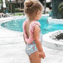 Bikini de flores para niñas pequeñas, traje de baño de sandía, sin espalda, ropa de playa 2024 - compra barato