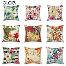 Tropical Flower Cotton Linen Cushion Cover Green Leaves Pillow Cover Decorative Pillows for Sofa Chair Bed Pillowcase 45*45cm 2024 - buy cheap